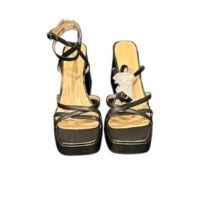Unbranded‎ Black Platform Ankle Wrap Chunky Heel Strappy Sandals Sz 10.5 EU 41